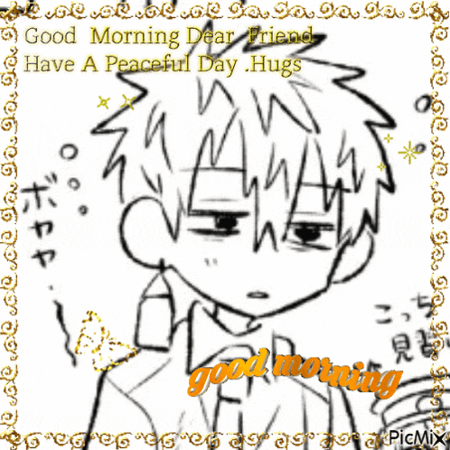 a drawing of a boy with the words good morning dear friend