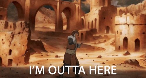a cartoon character says i 'm outta here in the desert