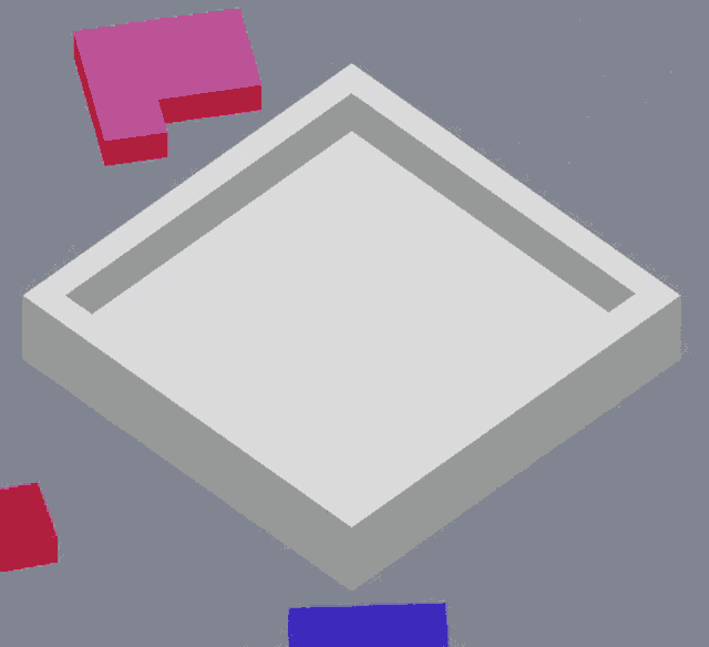 a white square with a few different colored blocks stacked on top of each other