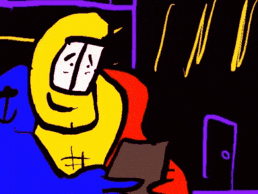 a cartoon character is holding a piece of paper and smiling