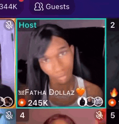 a woman with long black hair is sitting in front of a microphone on a video call .