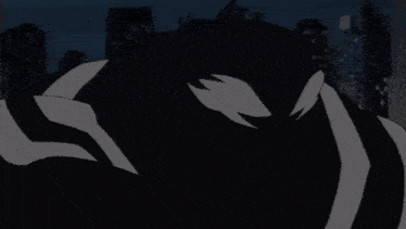 a cartoon drawing of venom with a city skyline behind him