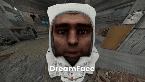 a man 's face is shown in a video game called dreamface animated with ai