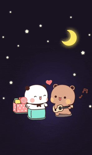 a cartoon of a bear playing a guitar next to a panda bear