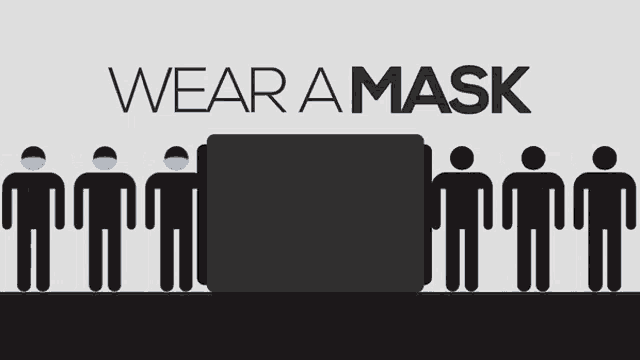 a sign that says wear a mask with people wearing face masks