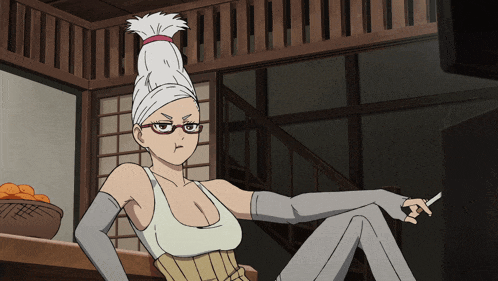 a woman with glasses and a towel on her head
