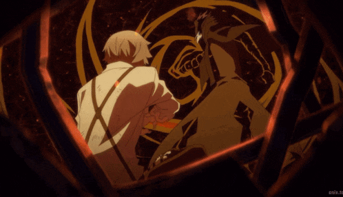 two anime characters are standing in front of a full moon in a dark room