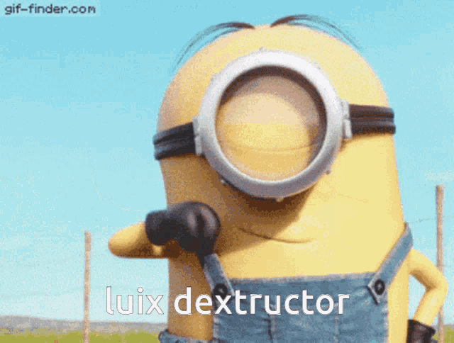 a gif of a minion that says luix dextractor on it