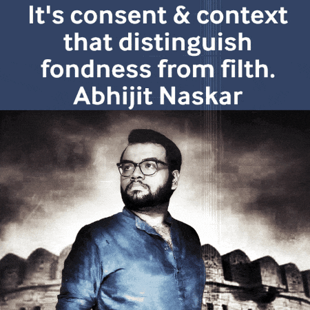 an ad for abhijit naskar shows a man in glasses