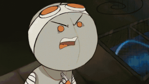 a cartoon character with a bandage on his head looks angry