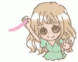 a pixel art drawing of a girl with a heart drawn on her head .