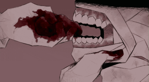 a drawing of a monster with blood coming out of it