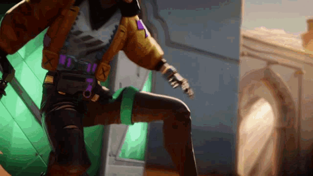 a person in a video game holding a gun in their right hand