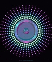 it looks like a speaker that is surrounded by a circle of lights .