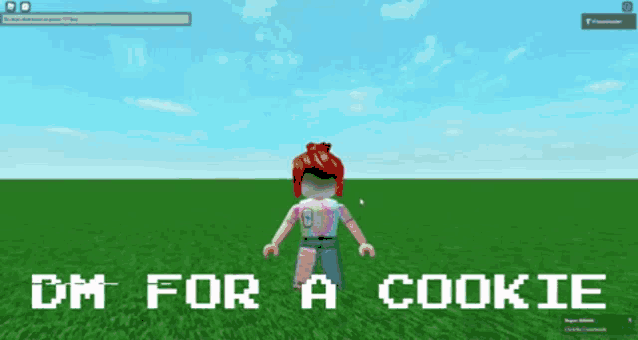 a girl standing in a field with the words dm for a cookie