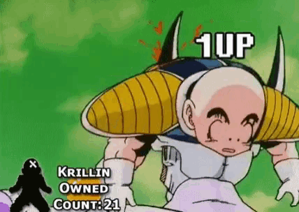 a cartoon character named krilin has a 1up score