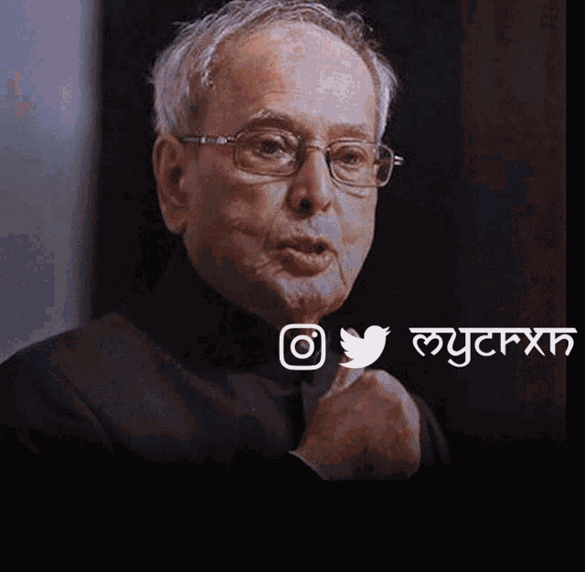 a man wearing glasses and a black suit has a twitter logo on his face