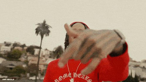 a man wearing a red shirt that says rome bears is giving a thumbs up
