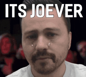 a man with a beard and mustache is crying with the words its joever written above him