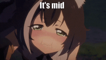 a girl is crying with the words it 's mid written on the bottom .