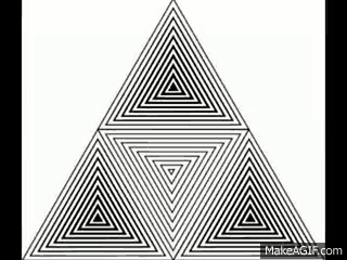 a black and white optical illusion of a triangle on a white background .