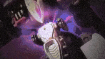 a purple and pink background with a robot in the middle of it