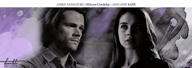 jared padalecki and adelaide kane are shown in a purple background