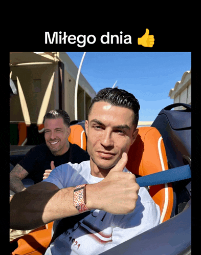 a man giving a thumbs up next to another man with mitego dnia written on the bottom