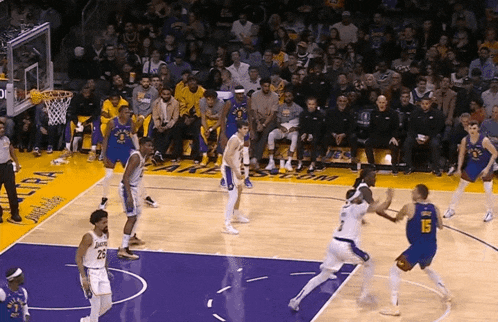 Lakers Bench Jokic Shot Over Ad GIF
