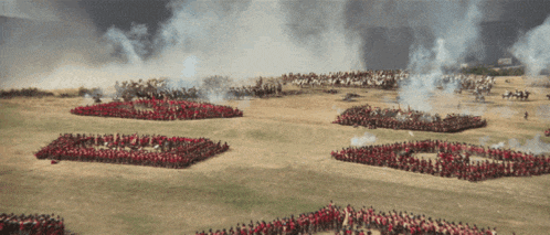 a large group of people are standing in a field