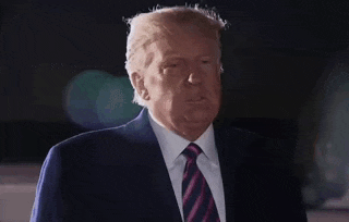 donald trump is wearing a suit and tie and is making a funny face .