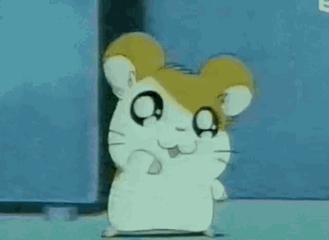 a cartoon hamster with a tongue sticking out looks surprised