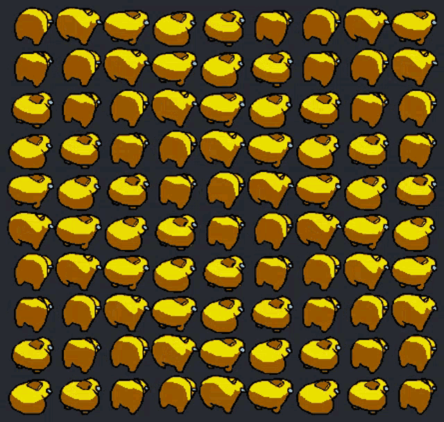 a repeating pattern of yellow sheep on a dark background