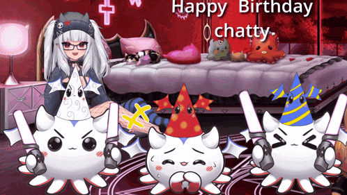 a happy birthday chatty message is displayed in a room