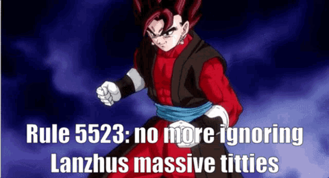 a cartoon character with the words rule 5533 no more ignoring lanzhus massive titties on the bottom