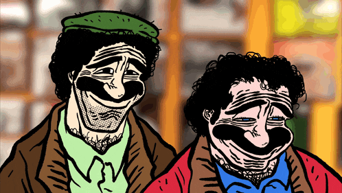 a cartoon of a man with a green hat