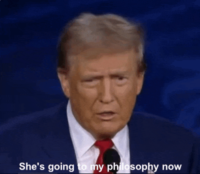 donald trump is giving a speech and saying she 's going to my philosophy now .