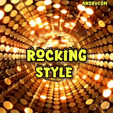 a disco ball with the words rocking style in yellow letters