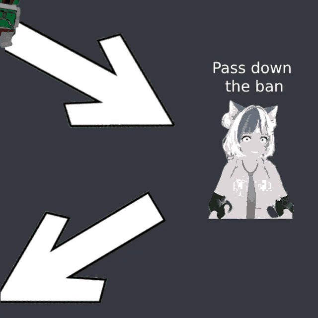 a cartoon drawing of a girl with a cat ear and the words pass down the ban on the bottom