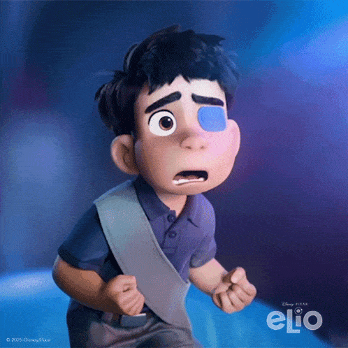a cartoon character from the movie elio with a blue eye patch