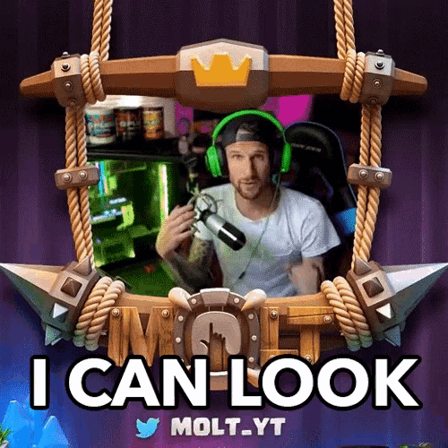 a picture of a man wearing headphones and a microphone with the caption i can look molt.yt