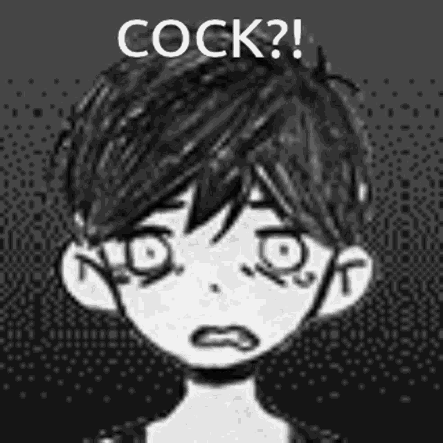 a black and white drawing of a boy with glasses and the words `` cock '' written on it .
