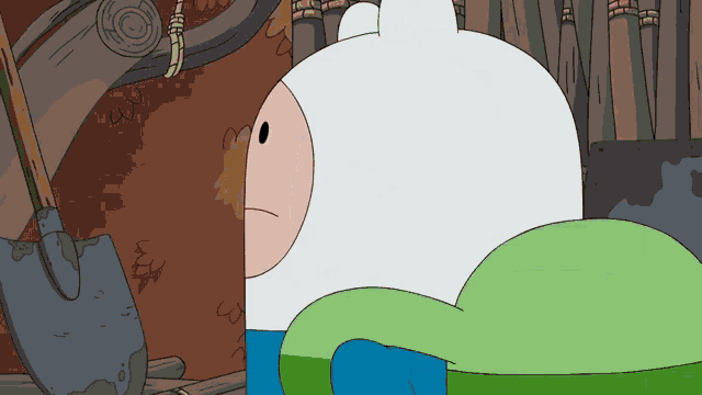 a cartoon character with a shovel in the foreground