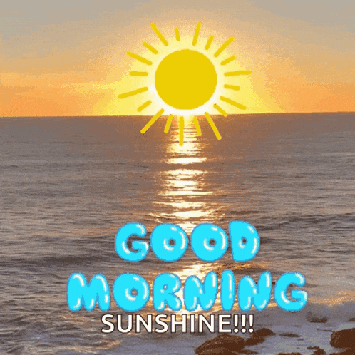 a good morning sunshine greeting card with a sun rising over the ocean