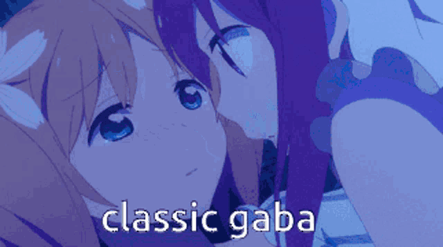 a picture of two girls kissing with the words classic gaba below it