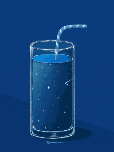 a drawing of a person in a glass of water with a straw