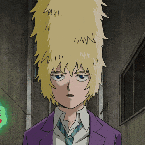 a cartoon of a man with a very tall blonde hair