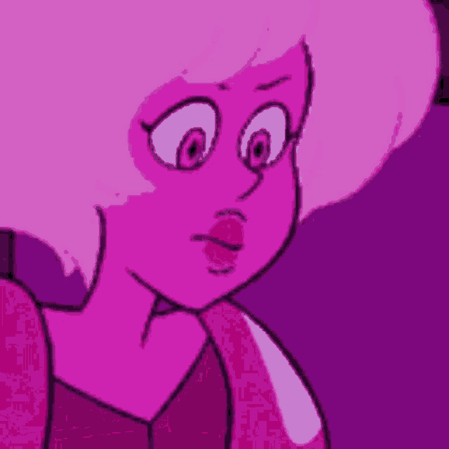 a pink cartoon character with a surprised look on her face is holding a ring in her hand .