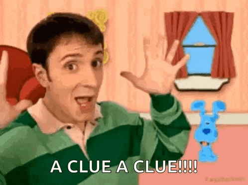 a man is wearing a green and white striped shirt and says a clue a clue !!!