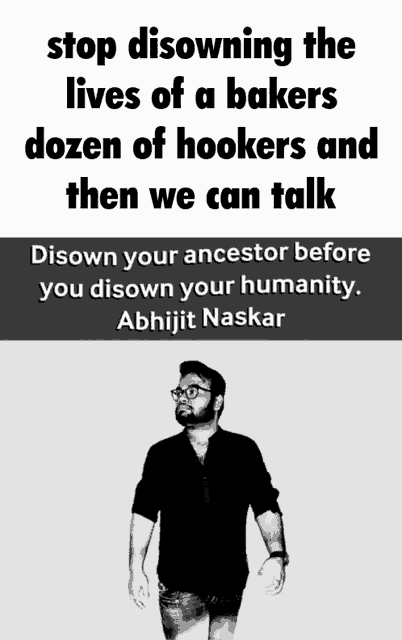 a black and white photo of a man with a quote by abhijit naskar